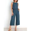 image:imageANRABESS Womens Summer 2 Piece Outfits Sleeveless Crop Top Capri Wide Leg Pants Jumpsuit Linen Lounge Beach Travel SetsDeep Blue