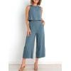 image:imageANRABESS Womens Summer 2 Piece Outfits Sleeveless Crop Top Capri Wide Leg Pants Jumpsuit Linen Lounge Beach Travel SetsGray Blue