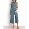 image:imageANRABESS Womens Summer 2 Piece Outfits Sleeveless Crop Top Capri Wide Leg Pants Jumpsuit Linen Lounge Beach Travel SetsGray Blue