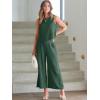 image:imageANRABESS Womens Summer 2 Piece Outfits Sleeveless Crop Top Capri Wide Leg Pants Jumpsuit Linen Lounge Beach Travel SetsGreen