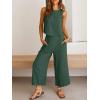 image:imageANRABESS Womens Summer 2 Piece Outfits Sleeveless Crop Top Capri Wide Leg Pants Jumpsuit Linen Lounge Beach Travel SetsGreen