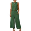 image:imageANRABESS Womens Summer 2 Piece Outfits Sleeveless Crop Top Capri Wide Leg Pants Jumpsuit Linen Lounge Beach Travel SetsGreen