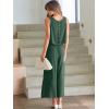 image:imageANRABESS Womens Summer 2 Piece Outfits Sleeveless Crop Top Capri Wide Leg Pants Jumpsuit Linen Lounge Beach Travel SetsGreen
