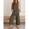 image:imageANRABESS Womens Summer 2 Piece Outfits Sleeveless Crop Top Capri Wide Leg Pants Jumpsuit Linen Lounge Beach Travel SetsGrey Green