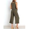 image:imageANRABESS Womens Summer 2 Piece Outfits Sleeveless Crop Top Capri Wide Leg Pants Jumpsuit Linen Lounge Beach Travel SetsGrey Green