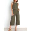 image:imageANRABESS Womens Summer 2 Piece Outfits Sleeveless Crop Top Capri Wide Leg Pants Jumpsuit Linen Lounge Beach Travel SetsGrey Green