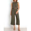 image:imageANRABESS Womens Summer 2 Piece Outfits Sleeveless Crop Top Capri Wide Leg Pants Jumpsuit Linen Lounge Beach Travel SetsGrey Green