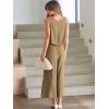image:imageANRABESS Womens Summer 2 Piece Outfits Sleeveless Crop Top Capri Wide Leg Pants Jumpsuit Linen Lounge Beach Travel SetsKhaki