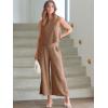 image:imageANRABESS Womens Summer 2 Piece Outfits Sleeveless Crop Top Capri Wide Leg Pants Jumpsuit Linen Lounge Beach Travel SetsLight Brown