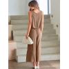 image:imageANRABESS Womens Summer 2 Piece Outfits Sleeveless Crop Top Capri Wide Leg Pants Jumpsuit Linen Lounge Beach Travel SetsLight Brown
