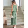 image:imageANRABESS Womens Summer 2 Piece Outfits Sleeveless Crop Top Capri Wide Leg Pants Jumpsuit Linen Lounge Beach Travel SetsLight Green