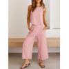 image:imageANRABESS Womens Summer 2 Piece Outfits Sleeveless Crop Top Capri Wide Leg Pants Jumpsuit Linen Lounge Beach Travel SetsLight Pink