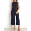 image:imageANRABESS Womens Summer 2 Piece Outfits Sleeveless Crop Top Capri Wide Leg Pants Jumpsuit Linen Lounge Beach Travel SetsNavy Blue