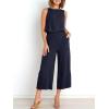 image:imageANRABESS Womens Summer 2 Piece Outfits Sleeveless Crop Top Capri Wide Leg Pants Jumpsuit Linen Lounge Beach Travel SetsNavy Blue