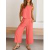 image:imageANRABESS Womens Summer 2 Piece Outfits Sleeveless Crop Top Capri Wide Leg Pants Jumpsuit Linen Lounge Beach Travel SetsPeach