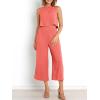 image:imageANRABESS Womens Summer 2 Piece Outfits Sleeveless Crop Top Capri Wide Leg Pants Jumpsuit Linen Lounge Beach Travel SetsPeach