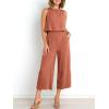 image:imageANRABESS Womens Summer 2 Piece Outfits Sleeveless Crop Top Capri Wide Leg Pants Jumpsuit Linen Lounge Beach Travel SetsRust