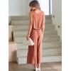 image:imageANRABESS Womens Summer 2 Piece Outfits Sleeveless Crop Top Capri Wide Leg Pants Jumpsuit Linen Lounge Beach Travel SetsRust