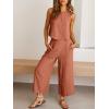 image:imageANRABESS Womens Summer 2 Piece Outfits Sleeveless Crop Top Capri Wide Leg Pants Jumpsuit Linen Lounge Beach Travel SetsRust