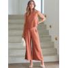 image:imageANRABESS Womens Summer 2 Piece Outfits Sleeveless Crop Top Capri Wide Leg Pants Jumpsuit Linen Lounge Beach Travel SetsRust