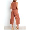 image:imageANRABESS Womens Summer 2 Piece Outfits Sleeveless Crop Top Capri Wide Leg Pants Jumpsuit Linen Lounge Beach Travel SetsRust