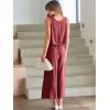 image:imageANRABESS Womens Summer 2 Piece Outfits Sleeveless Crop Top Capri Wide Leg Pants Jumpsuit Linen Lounge Beach Travel SetsWine Red
