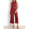 image:imageANRABESS Womens Summer 2 Piece Outfits Sleeveless Crop Top Capri Wide Leg Pants Jumpsuit Linen Lounge Beach Travel SetsWine Red