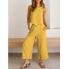 image:imageANRABESS Womens Summer 2 Piece Outfits Sleeveless Crop Top Capri Wide Leg Pants Jumpsuit Linen Lounge Beach Travel SetsYellow