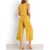 image:imageANRABESS Womens Summer 2 Piece Outfits Sleeveless Crop Top Capri Wide Leg Pants Jumpsuit Linen Lounge Beach Travel SetsYellow