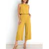image:imageANRABESS Womens Summer 2 Piece Outfits Sleeveless Crop Top Capri Wide Leg Pants Jumpsuit Linen Lounge Beach Travel SetsYellow