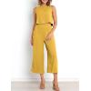 image:imageANRABESS Womens Summer 2 Piece Outfits Sleeveless Crop Top Capri Wide Leg Pants Jumpsuit Linen Lounge Beach Travel SetsYellow