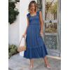 image:imageANRABESS Womens Summer Sleeveless Maxi Dress Square Neck Smocked Boho Casual Ruffle Strap Flowy ALine Long Beach SundressBlue