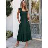 image:imageANRABESS Womens Summer Sleeveless Maxi Dress Square Neck Smocked Boho Casual Ruffle Strap Flowy ALine Long Beach SundressDeep Green