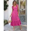 image:imageANRABESS Womens Summer Sleeveless Maxi Dress Square Neck Smocked Boho Casual Ruffle Strap Flowy ALine Long Beach SundressHot Pink