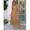 image:imageANRABESS Womens Summer Sleeveless Maxi Dress Square Neck Smocked Boho Casual Ruffle Strap Flowy ALine Long Beach SundressKhaki Plaid