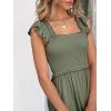 image:imageANRABESS Womens Summer Sleeveless Maxi Dress Square Neck Smocked Boho Casual Ruffle Strap Flowy ALine Long Beach SundressOlive
