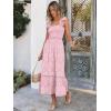 image:imageANRABESS Womens Summer Sleeveless Maxi Dress Square Neck Smocked Boho Casual Ruffle Strap Flowy ALine Long Beach SundressPrint Floral Pink