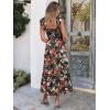 image:imageANRABESS Womens Summer Sleeveless Maxi Dress Square Neck Smocked Boho Casual Ruffle Strap Flowy ALine Long Beach SundressPrint Orange Floral