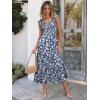 image:imageANRABESS Womens Summer Sleeveless Maxi Dress Square Neck Smocked Boho Casual Ruffle Strap Flowy ALine Long Beach SundressPrint White Floral