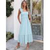 image:imageANRABESS Womens Summer Sleeveless Maxi Dress Square Neck Smocked Boho Casual Ruffle Strap Flowy ALine Long Beach SundressSky Blue
