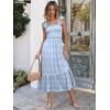 image:imageANRABESS Womens Summer Sleeveless Maxi Dress Square Neck Smocked Boho Casual Ruffle Strap Flowy ALine Long Beach SundressSky Blue Plaid