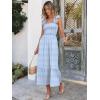 image:imageANRABESS Womens Summer Sleeveless Maxi Dress Square Neck Smocked Boho Casual Ruffle Strap Flowy ALine Long Beach SundressSky Blue Plaid