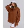image:imageANRABESS Womens Sweatshirts Oversized Casual Loose Button Up Henley Pullover Top High Low Split 2025 Fall Fashion OutfitsBrown