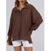 image:imageANRABESS Womens Sweatshirts Oversized Casual Loose Button Up Henley Pullover Top High Low Split 2025 Fall Fashion OutfitsCoffee