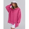 image:imageANRABESS Womens Sweatshirts Oversized Casual Loose Button Up Henley Pullover Top High Low Split 2025 Fall Fashion OutfitsHot Pink