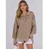 image:imageANRABESS Womens Sweatshirts Oversized Casual Loose Button Up Henley Pullover Top High Low Split 2025 Fall Fashion OutfitsKhaki
