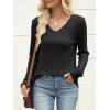 image:imageANRABESS Womens V Neck Sweaters 2025 Fall Long Sleeve Shirts Lightweight Ribbed Knit Basic Casual Office Work Tunic TopsBlack