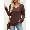 image:imageANRABESS Womens V Neck Sweaters 2025 Fall Long Sleeve Shirts Lightweight Ribbed Knit Basic Casual Office Work Tunic TopsDeep Brown