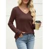 image:imageANRABESS Womens V Neck Sweaters 2025 Fall Long Sleeve Shirts Lightweight Ribbed Knit Basic Casual Office Work Tunic TopsDeep Brown
