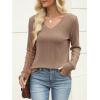 image:imageANRABESS Womens V Neck Sweaters 2025 Fall Long Sleeve Shirts Lightweight Ribbed Knit Basic Casual Office Work Tunic TopsKhaki